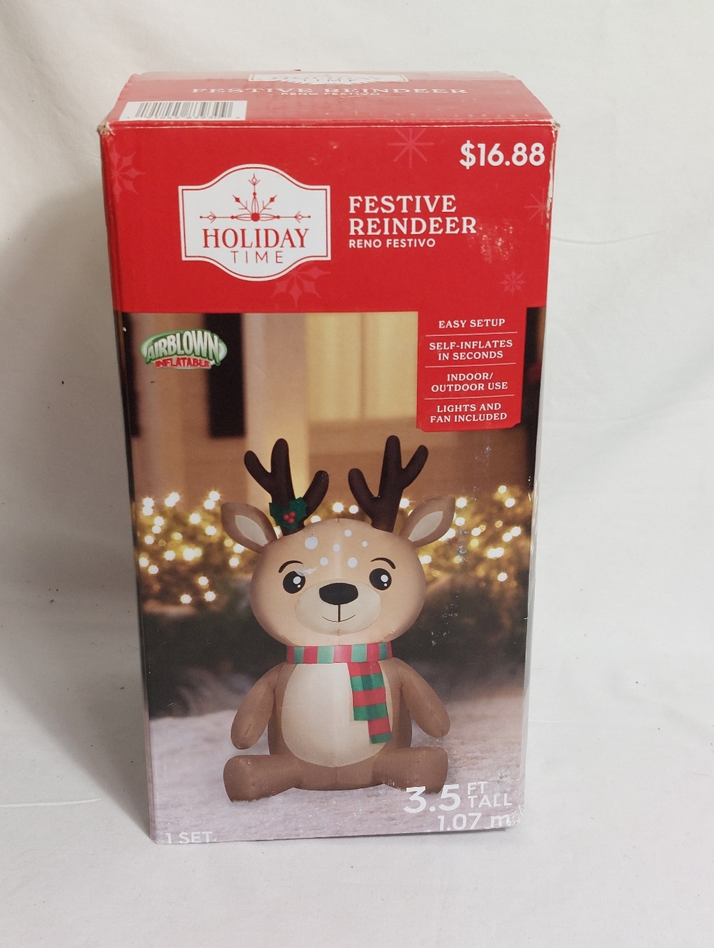 Holiday Time Festive Reindeer 3.5' Inflatable Lit Airblown Christmas Decoration